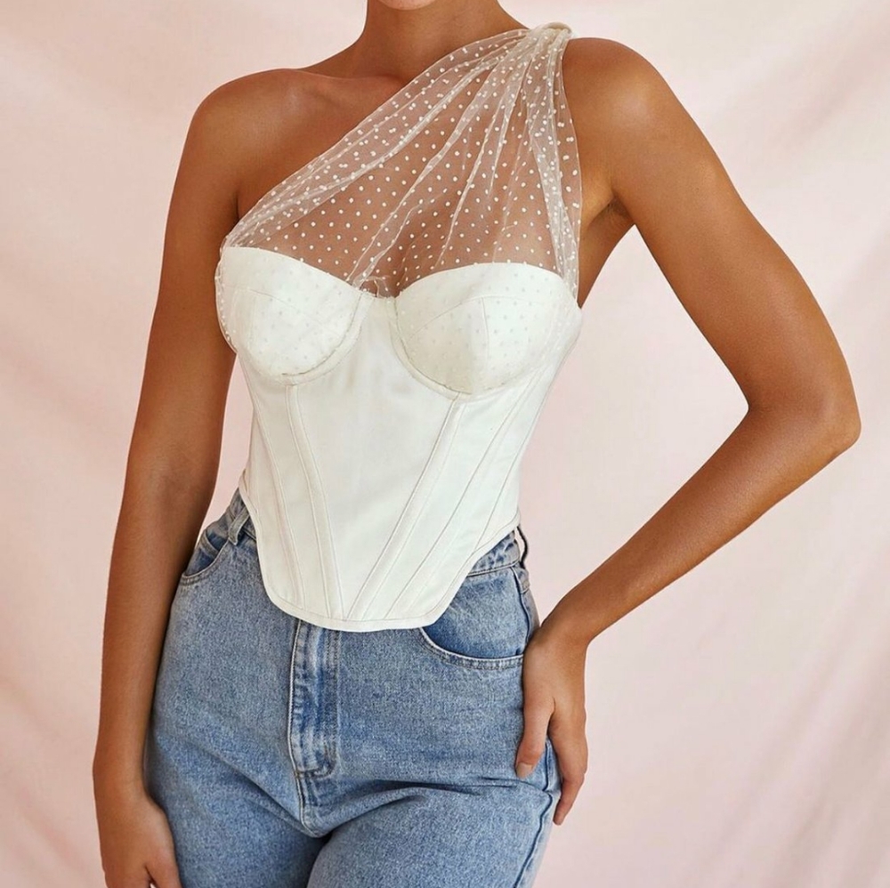 House of CB Kim White Ivory Draped Tulle Corset